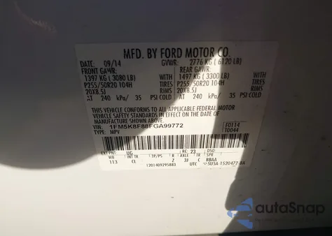 2015 Ford Explorer Limited из США, поврежденный, VIN 1FM5K8F88FGA99772